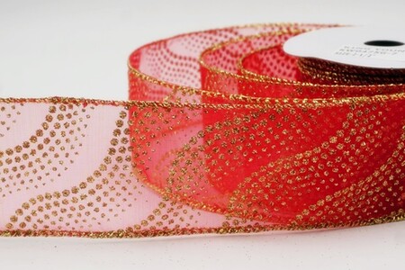 Rood glitterlint met golvend stippenpatroon_KW0475G-7